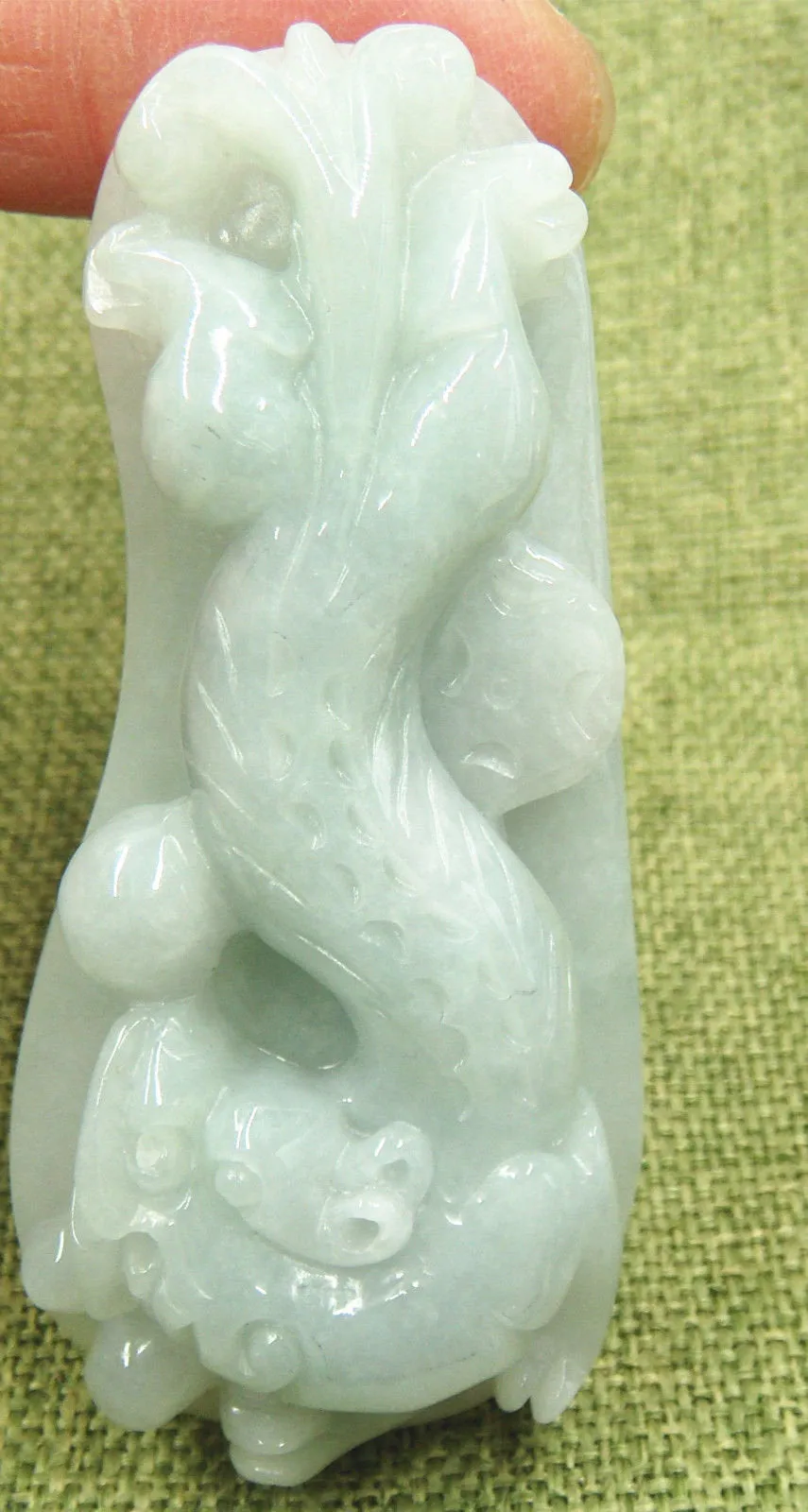 10% OFF- Certified Natural Icy Jadeite Emerald A*Jade HandCarved Dragon Ruyi Coin Pendant 7138