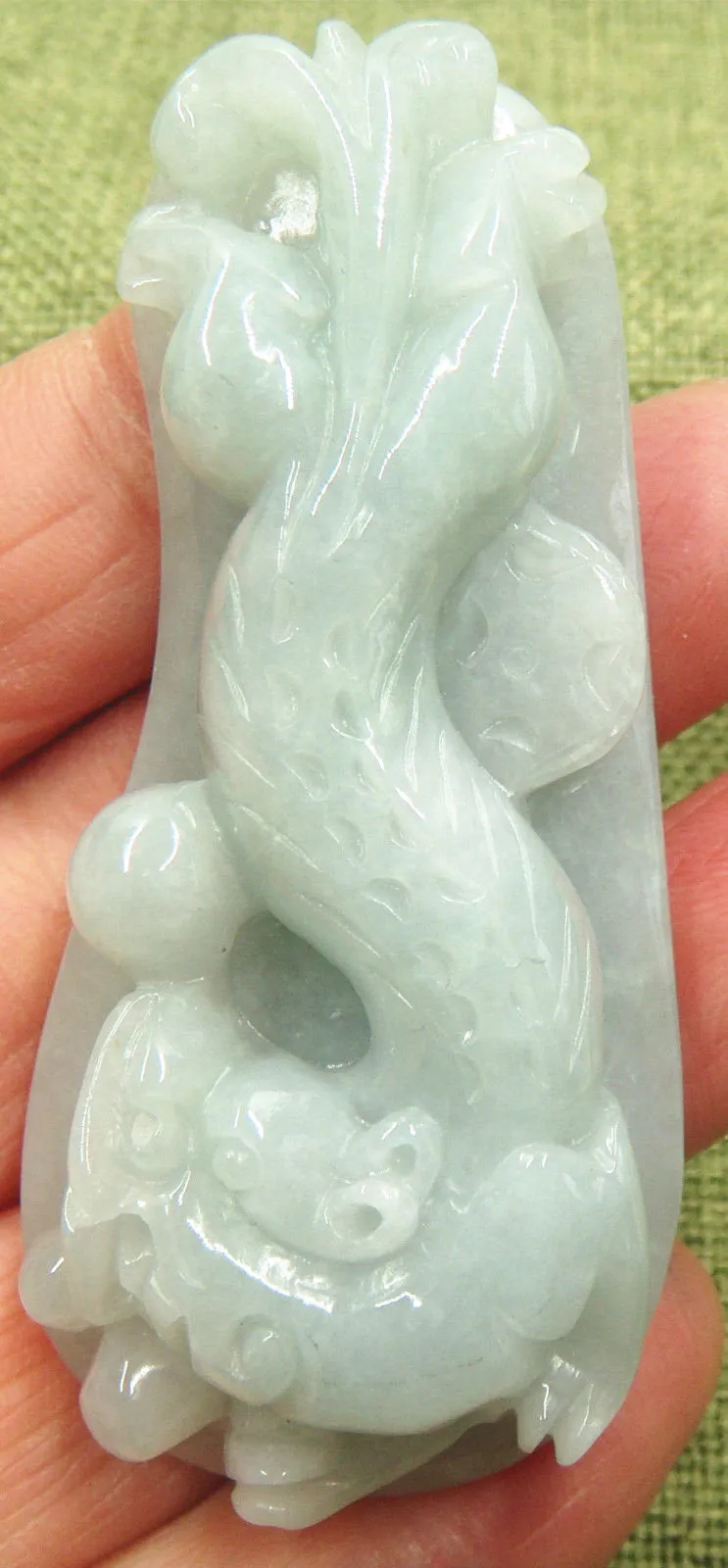 10% OFF- Certified Natural Icy Jadeite Emerald A*Jade HandCarved Dragon Ruyi Coin Pendant 7138