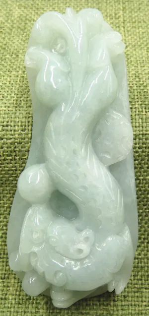 10% OFF- Certified Natural Icy Jadeite Emerald A*Jade HandCarved Dragon Ruyi Coin Pendant 7138