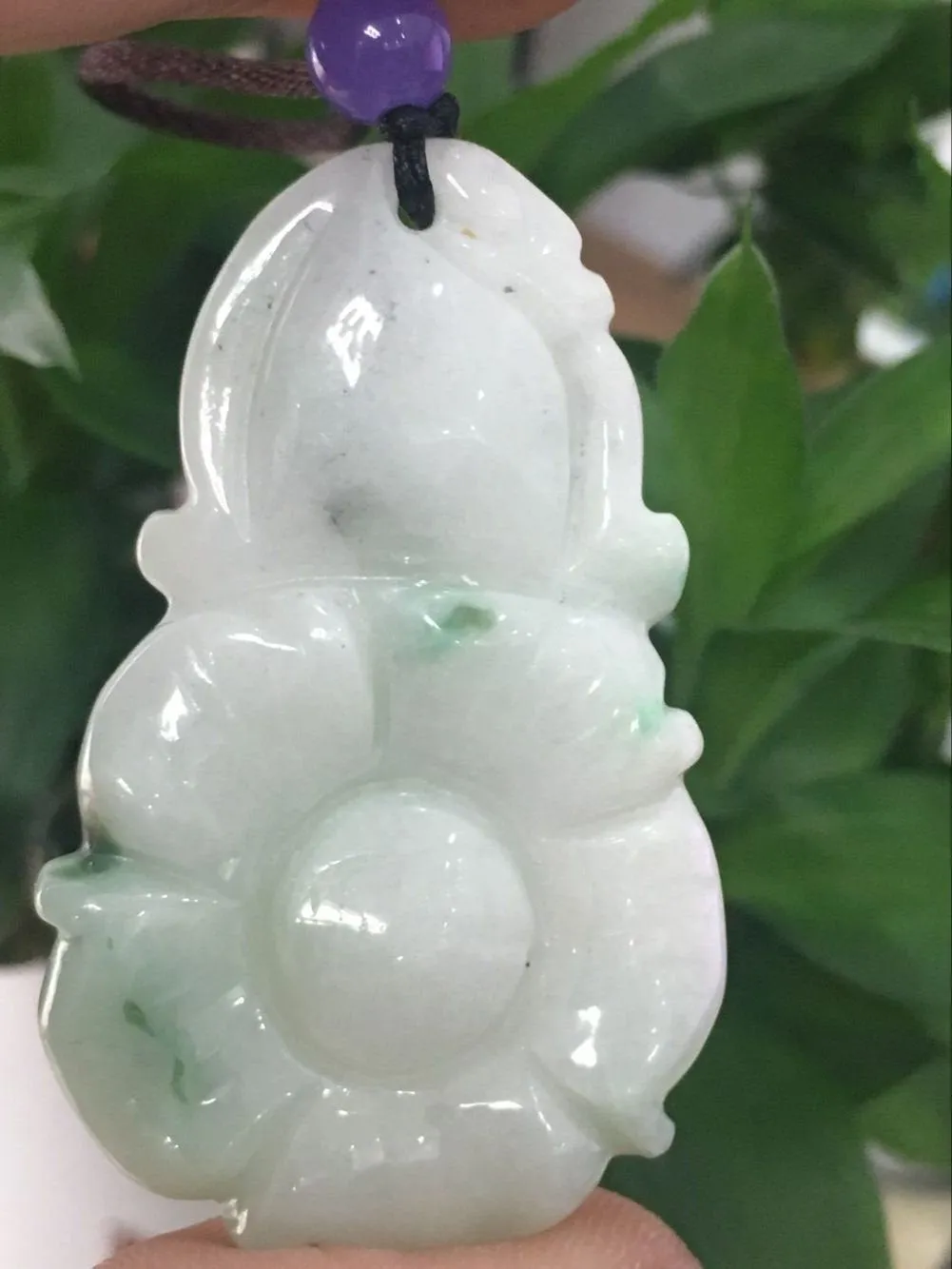10% OFF- Certified Natural Icy Jadeite Emerald A*Jade HandCarved Flower Pendant W117