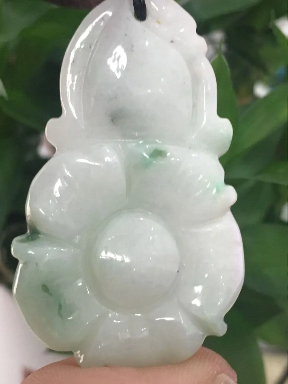 10% OFF- Certified Natural Icy Jadeite Emerald A*Jade HandCarved Flower Pendant W117