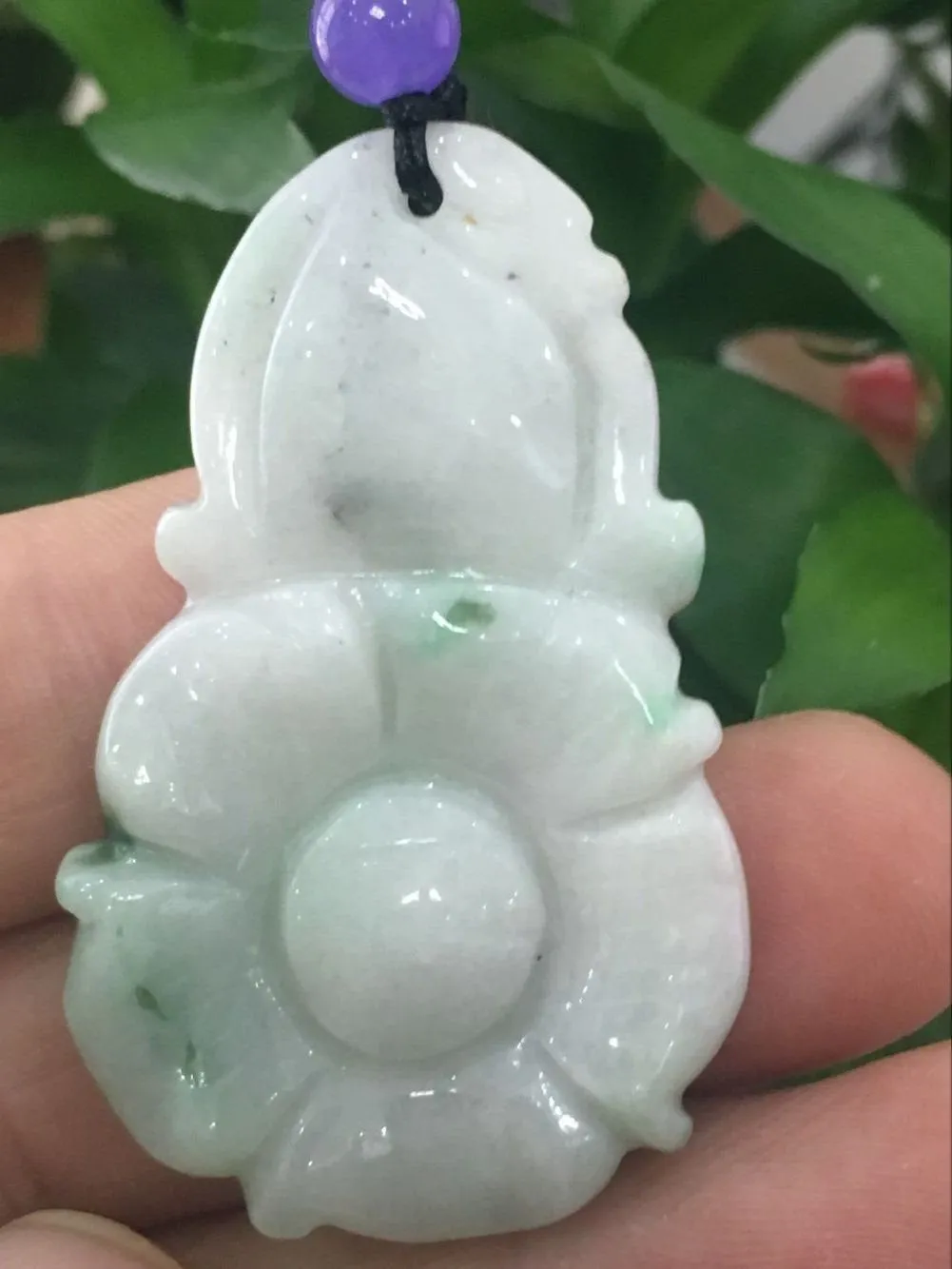 10% OFF- Certified Natural Icy Jadeite Emerald A*Jade HandCarved Flower Pendant W117