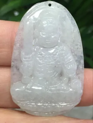 10% OFF- Certified Natural Icy Jadeite Emerald A*Jade HandCarved Guanyin Pendant X2501