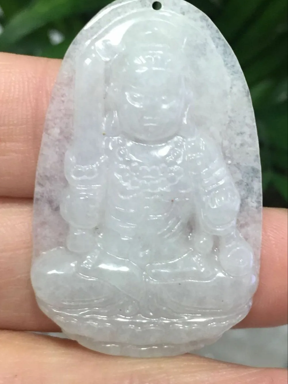 10% OFF- Certified Natural Icy Jadeite Emerald A*Jade HandCarved Guanyin Pendant X2501