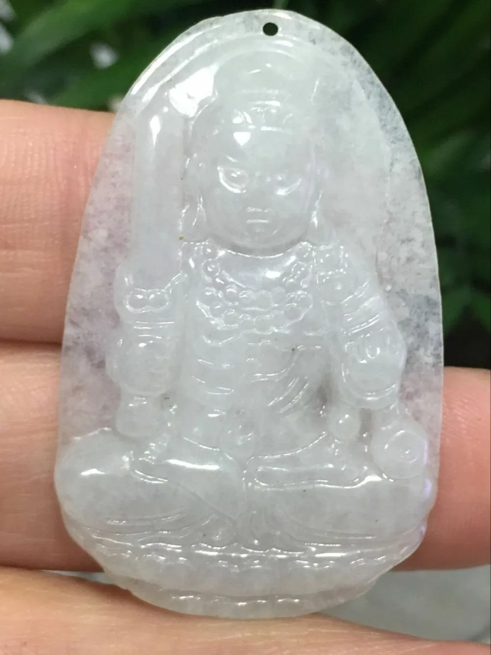 10% OFF- Certified Natural Icy Jadeite Emerald A*Jade HandCarved Guanyin Pendant X2501