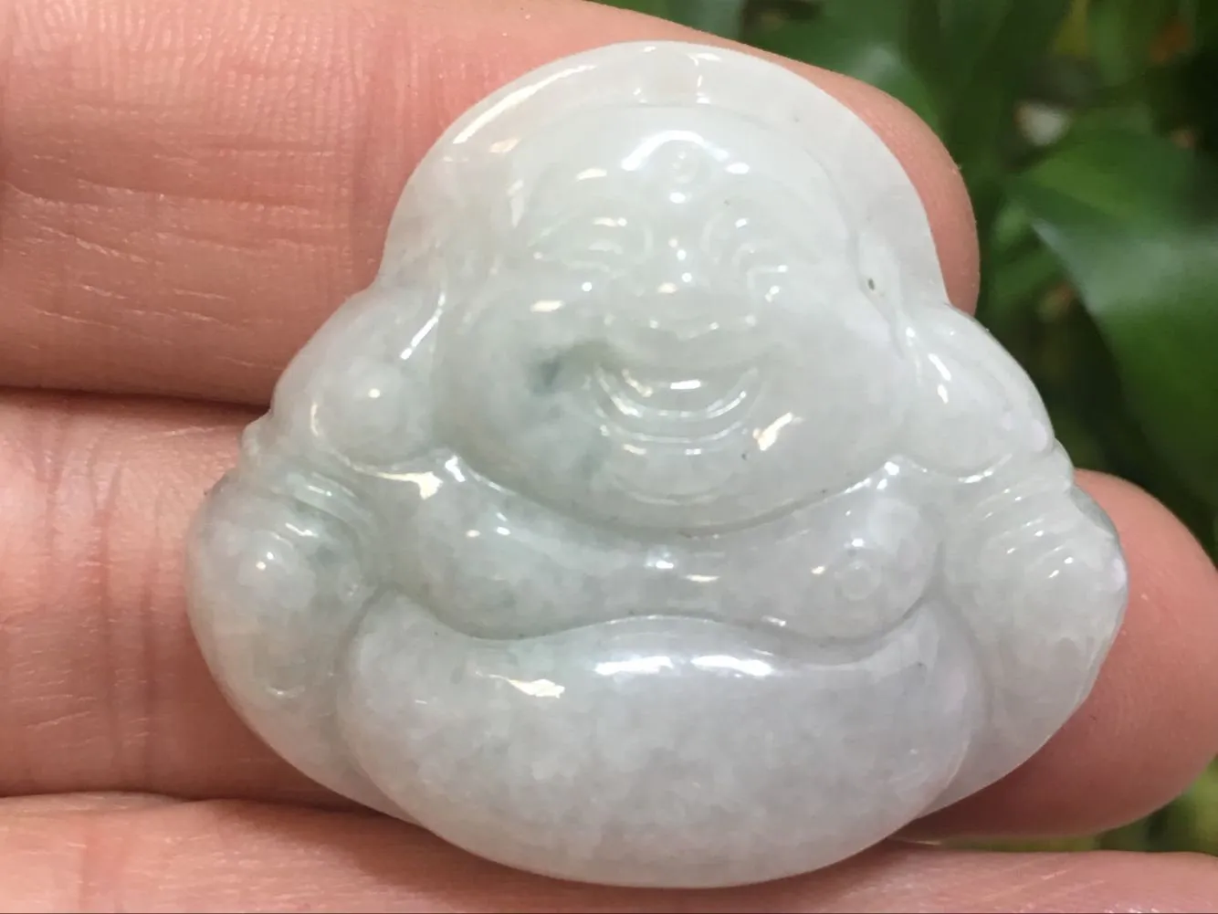 10% OFF- Certified Natural Icy Jadeite Emerald A*Jade HandCarved Pendant Happy Buddha God 开心佛公1365