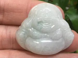 10% OFF- Certified Natural Icy Jadeite Emerald A*Jade HandCarved Pendant Happy Buddha God 开心佛公1365