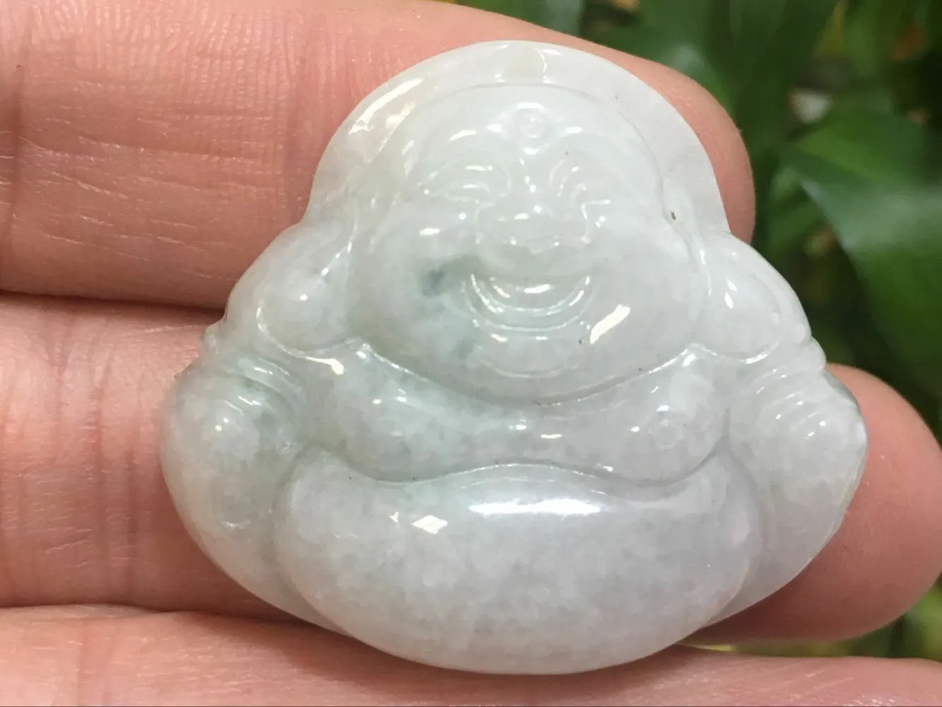 10% OFF- Certified Natural Icy Jadeite Emerald A*Jade HandCarved Pendant Happy Buddha God 开心佛公1365