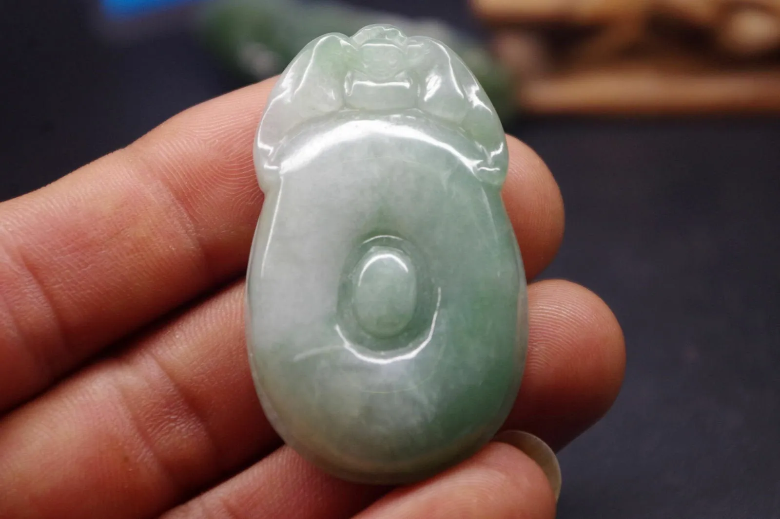10% OFF- Certified Natural Icy Jadeite Emerald A*Jade HandCarved Ruyi Dragon Pendant X1820