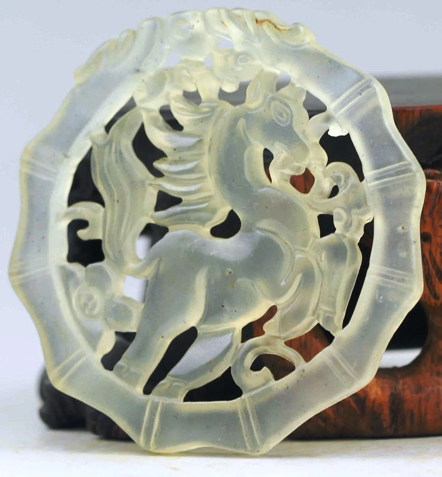 10% OFF- Certified Natural Icy Jadeite Emerald Jade Dragon-Horse Bamboo 龙马精神 Pendant NO.B585
