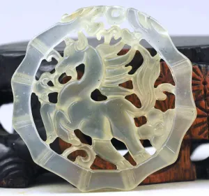 10% OFF- Certified Natural Icy Jadeite Emerald Jade Dragon-Horse Bamboo 龙马精神 Pendant NO.B585