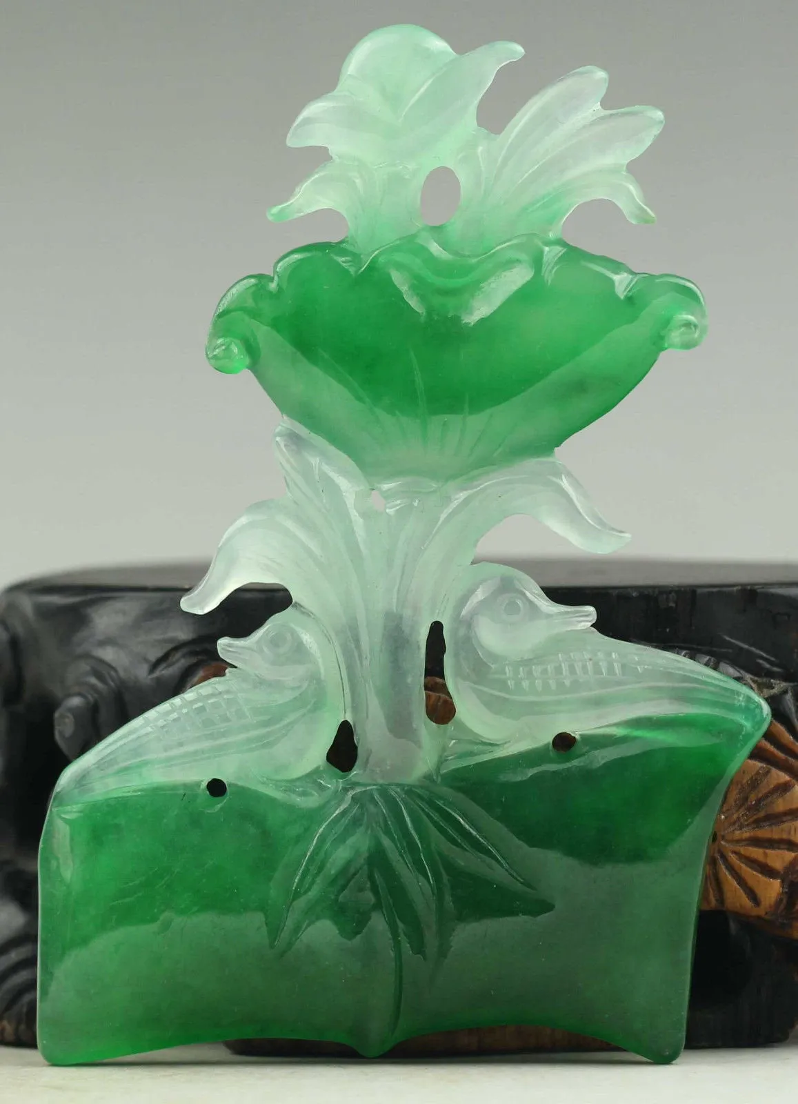 10% OFF- Certified Natural Icy Jadeite Emerald Jade Handcarved Flower Pendant《Grade A》NO.C315