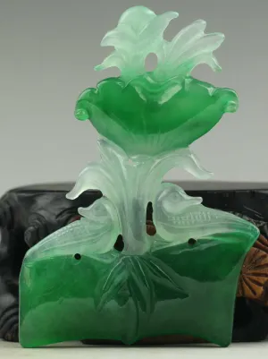 10% OFF- Certified Natural Icy Jadeite Emerald Jade Handcarved Flower Pendant《Grade A》NO.C315