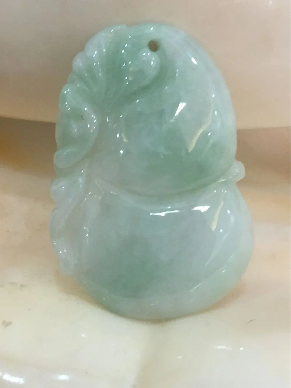10% OFF- Certified Natural Icy Jadeite Emerald Jade HandCarved Translucent Gourd Ruyi Pendant《Grade A》0593