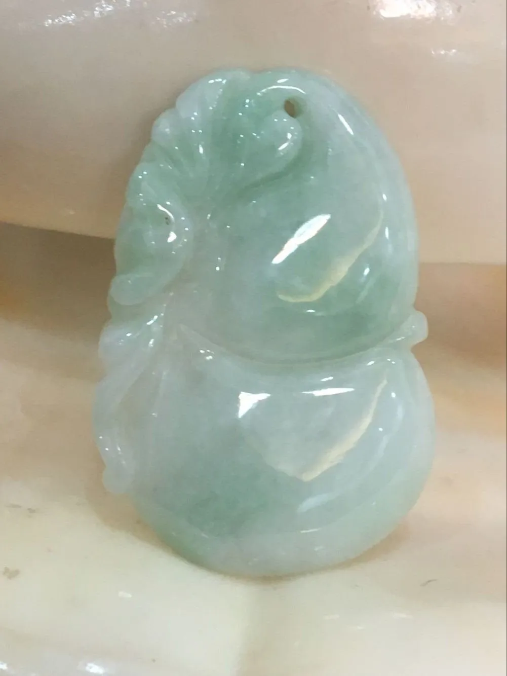 10% OFF- Certified Natural Icy Jadeite Emerald Jade HandCarved Translucent Gourd Ruyi Pendant《Grade A》0593
