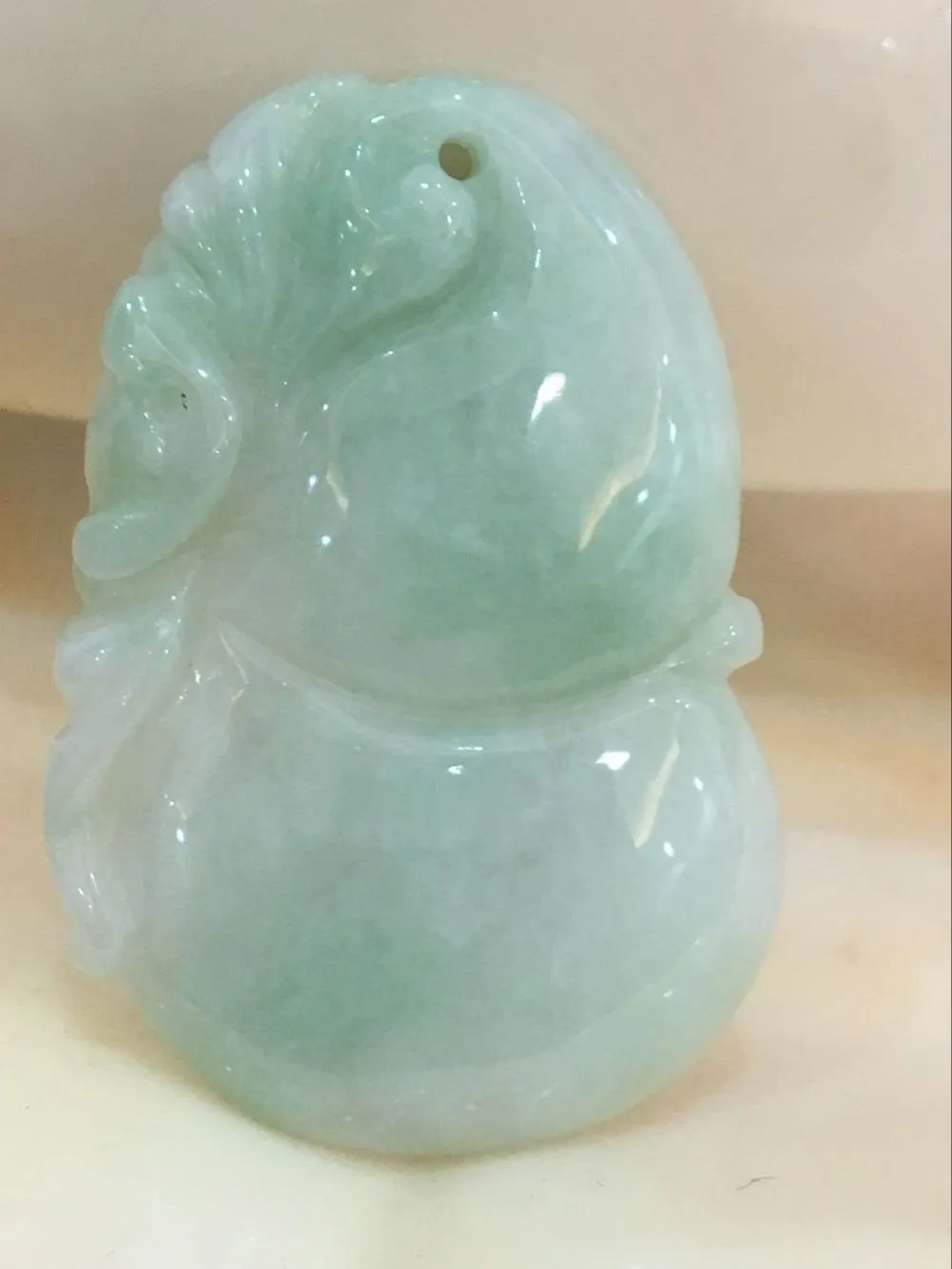 10% OFF- Certified Natural Icy Jadeite Emerald Jade HandCarved Translucent Gourd Ruyi Pendant《Grade A》0593