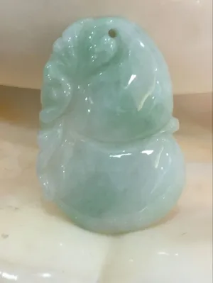 10% OFF- Certified Natural Icy Jadeite Emerald Jade HandCarved Translucent Gourd Ruyi Pendant《Grade A》0593