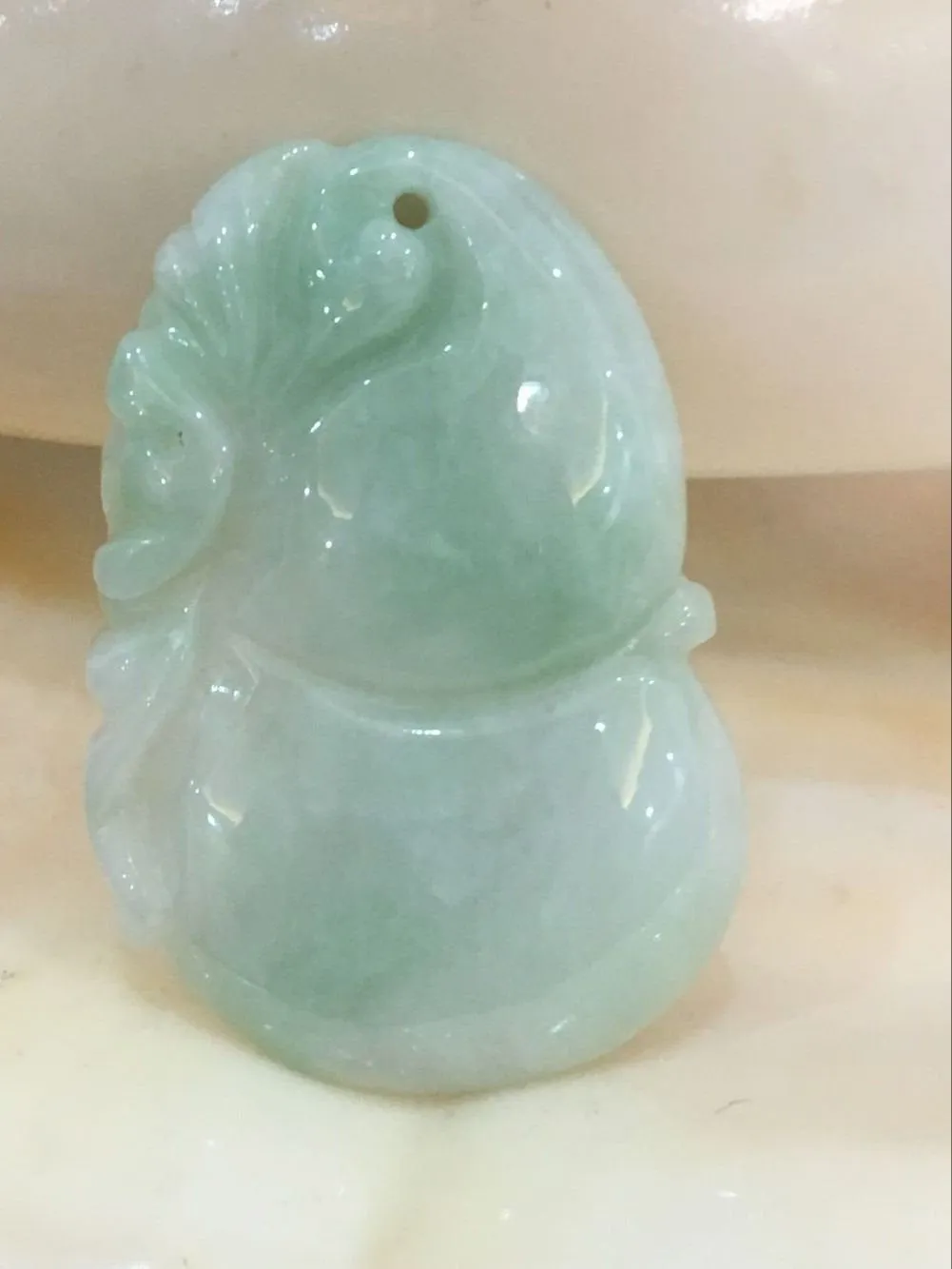 10% OFF- Certified Natural Icy Jadeite Emerald Jade HandCarved Translucent Gourd Ruyi Pendant《Grade A》0593