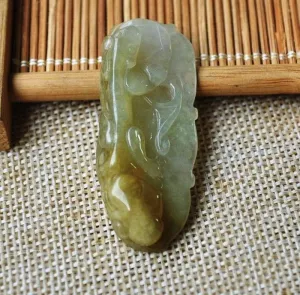 10% OFF- Certified Natural Icy Jadeite Emerald Jade Tablet Dragon Pendant 《Grade A》3339