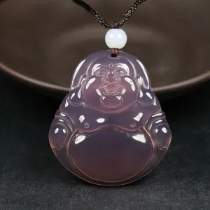 10% OFF- Certified Natural Icy Purple-Pink Emerald A Jade Handcrafted Happy Buddha Pendant