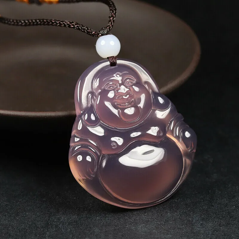 10% OFF- Certified Natural Icy Purple-Pink Emerald A Jade Handcrafted Happy Buddha Pendant