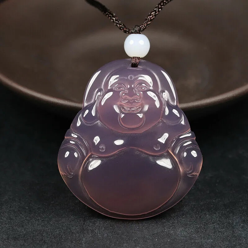 10% OFF- Certified Natural Icy Purple-Pink Emerald A Jade Handcrafted Happy Buddha Pendant