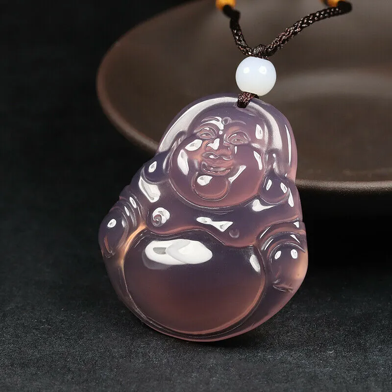 10% OFF- Certified Natural Icy Purple-Pink Emerald A Jade Handcrafted Happy Buddha Pendant