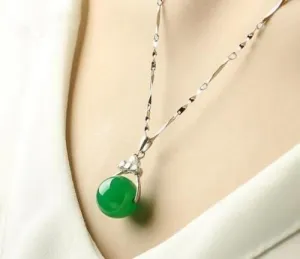 10% OFF- Certified Natural Jadeite Emerald A Jade Bead Pendant-Silver necklace with Gift Box