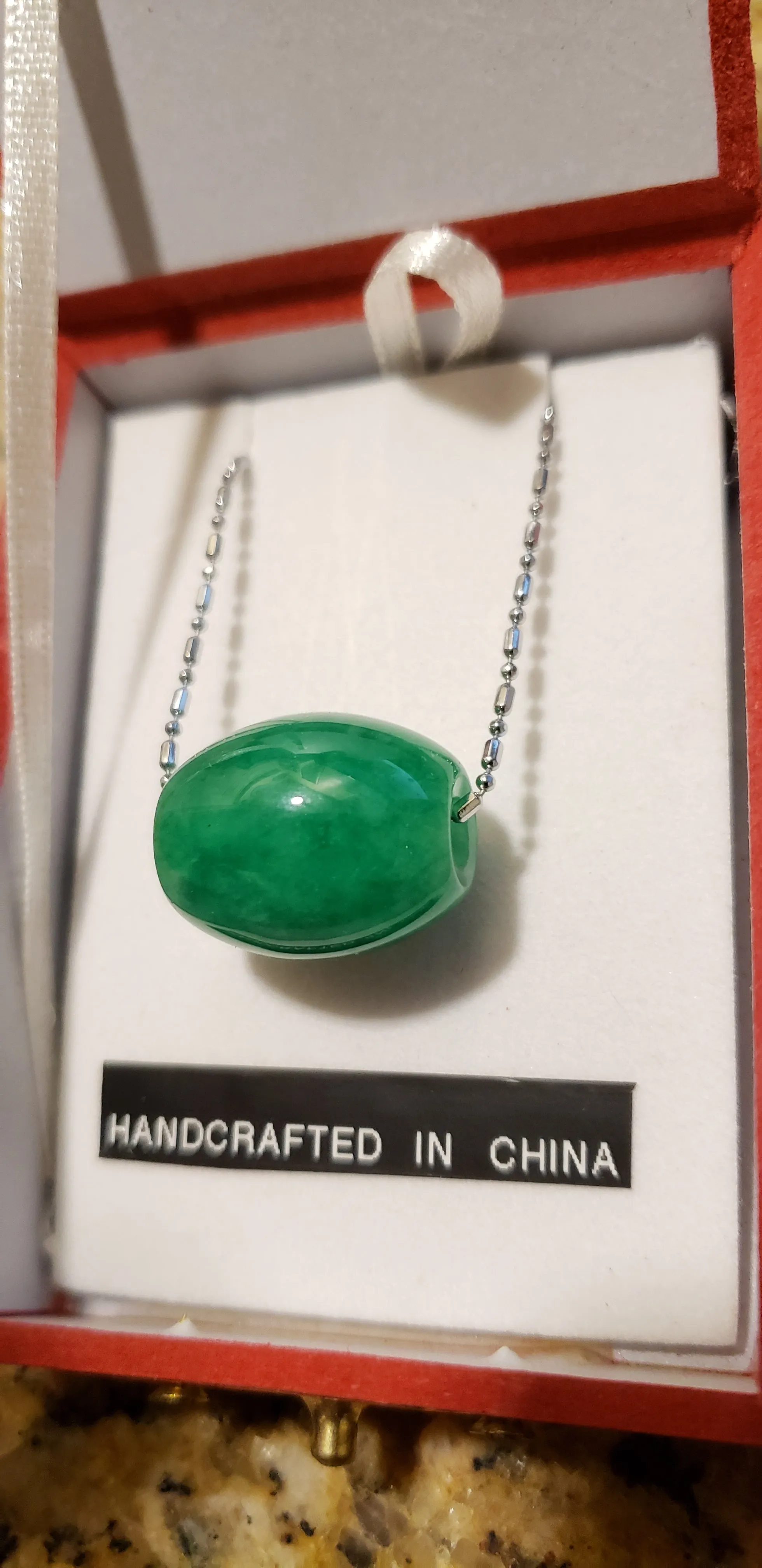 10% OFF- Certified Natural Jadeite Emerald A Jade Handcrafted Bead Pendant-Silver Necklace