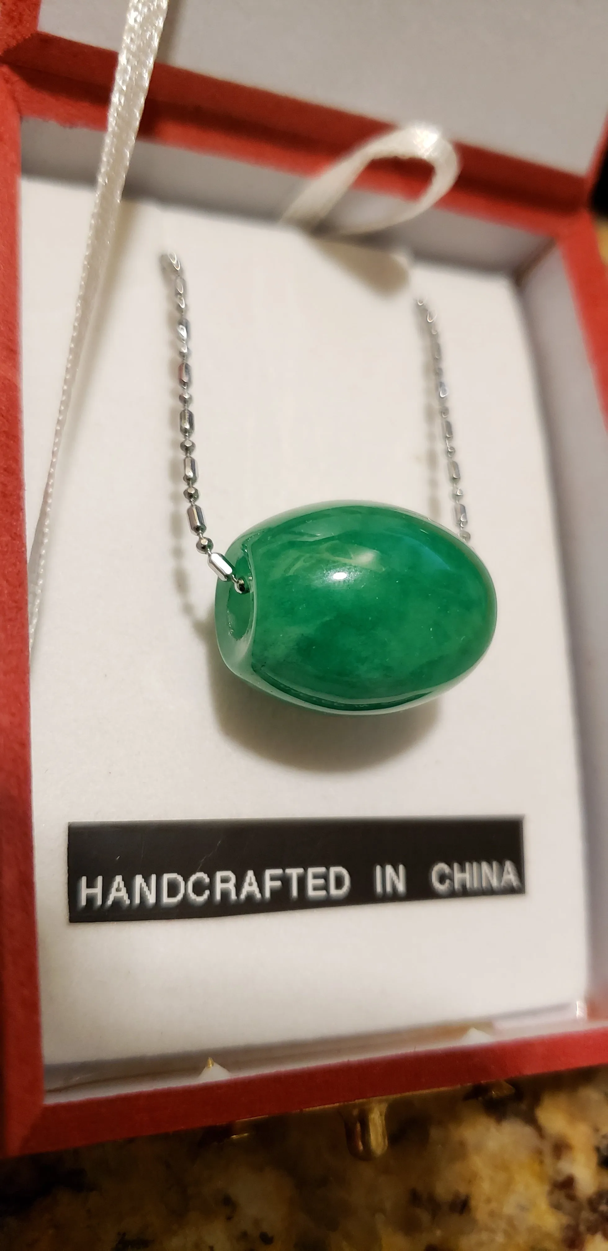 10% OFF- Certified Natural Jadeite Emerald A Jade Handcrafted Bead Pendant-Silver Necklace
