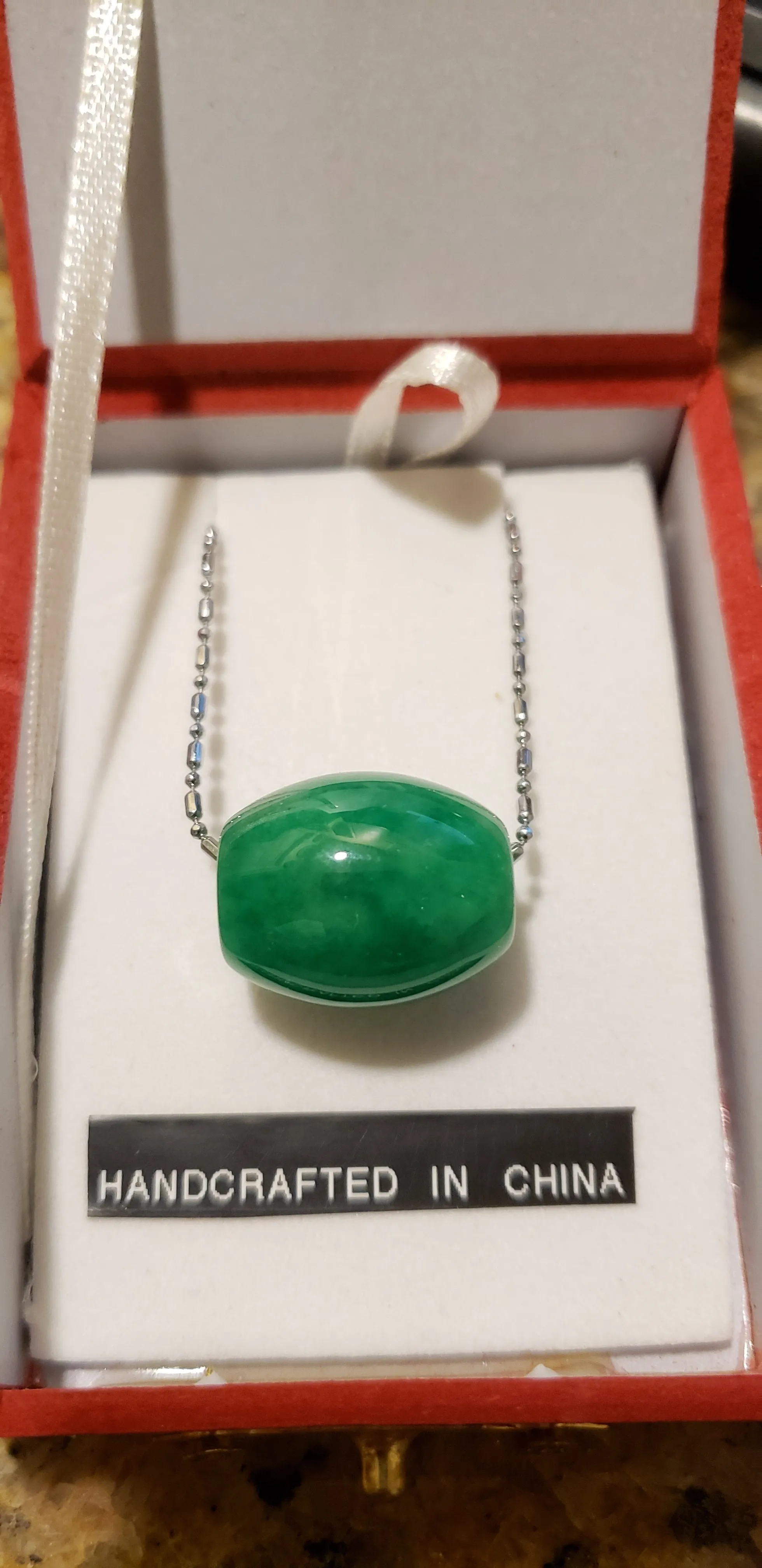 10% OFF- Certified Natural Jadeite Emerald A Jade Handcrafted Bead Pendant-Silver Necklace