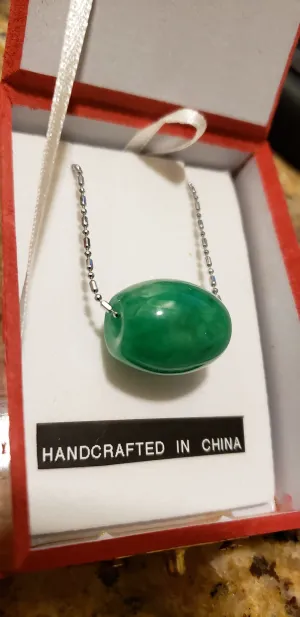 10% OFF- Certified Natural Jadeite Emerald A Jade Handcrafted Bead Pendant-Silver Necklace