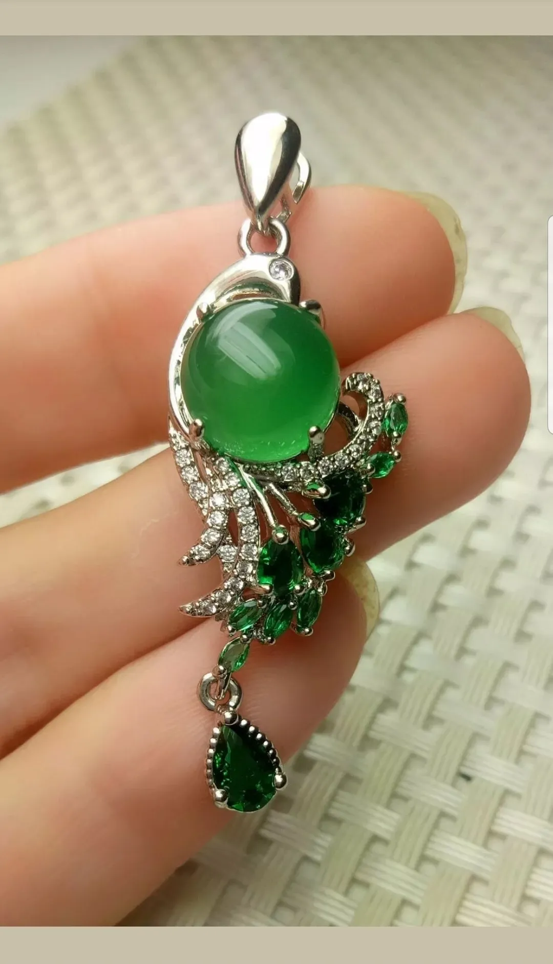 10% OFF- Certified Natural Jadeite Emerald A Jade Handcrafted Beautiful Phoenix 925 Sterling Silver Pendant