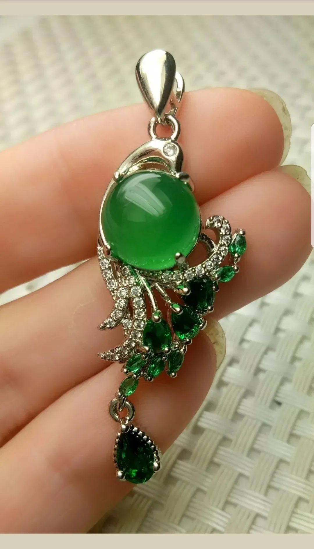10% OFF- Certified Natural Jadeite Emerald A Jade Handcrafted Beautiful Phoenix 925 Sterling Silver Pendant