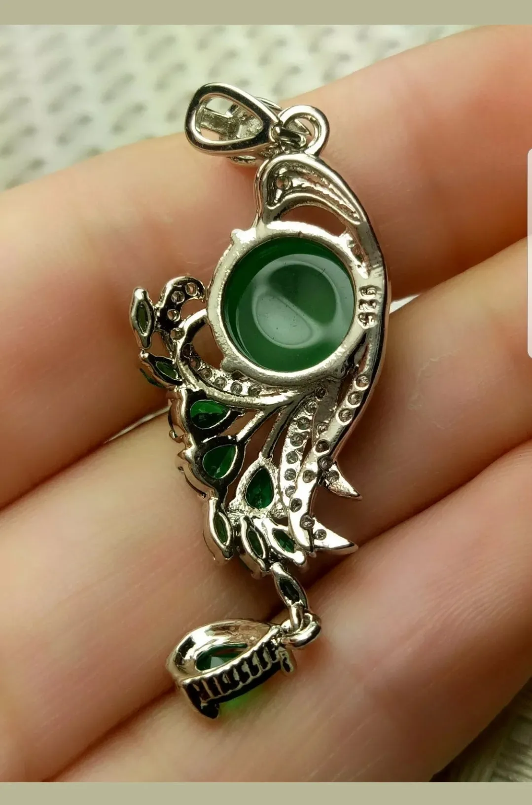 10% OFF- Certified Natural Jadeite Emerald A Jade Handcrafted Beautiful Phoenix 925 Sterling Silver Pendant