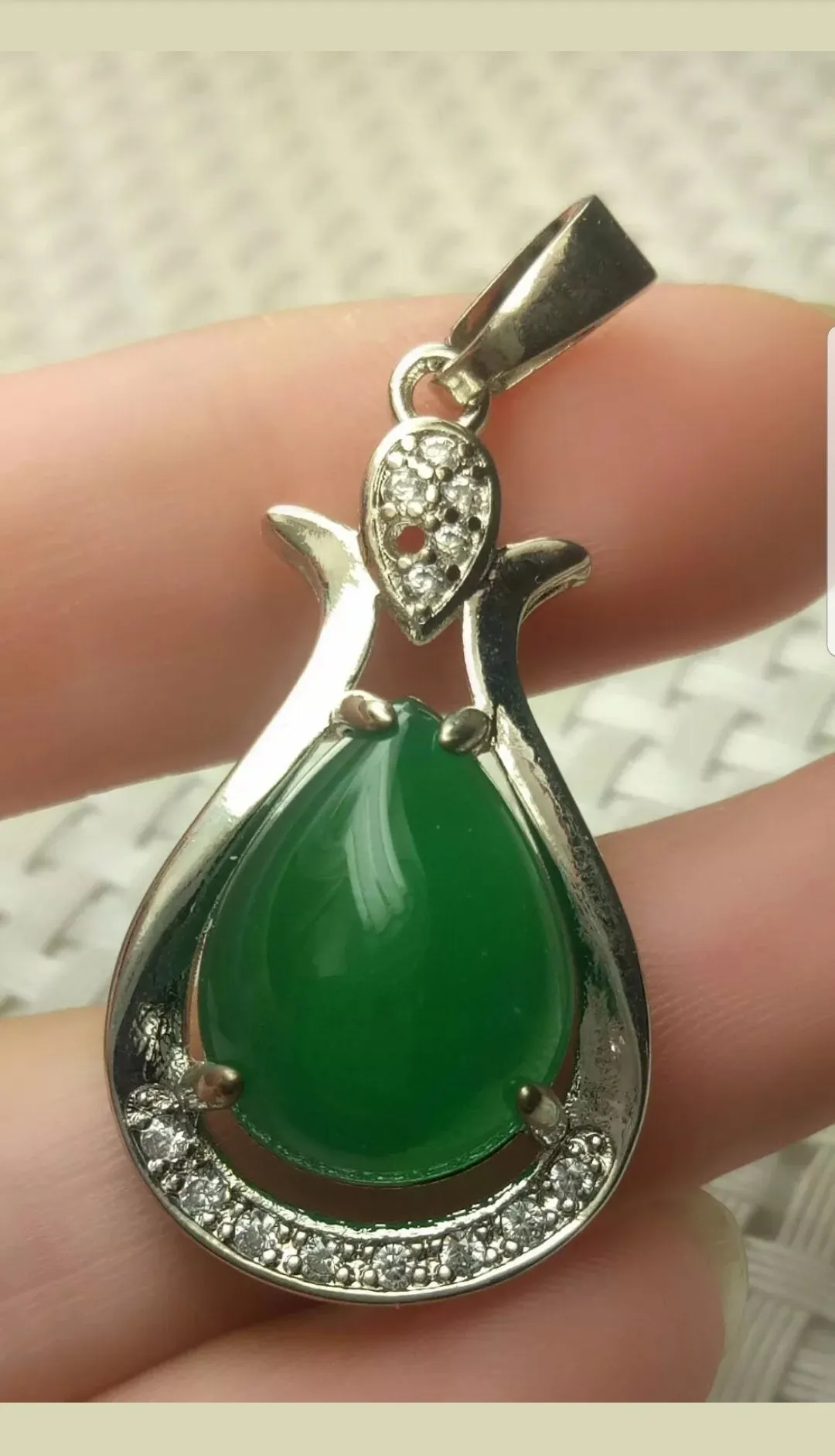 10% OFF- Certified Natural Jadeite Emerald A Jade Handcrafted Drop 925 Sterling Silver Pendant