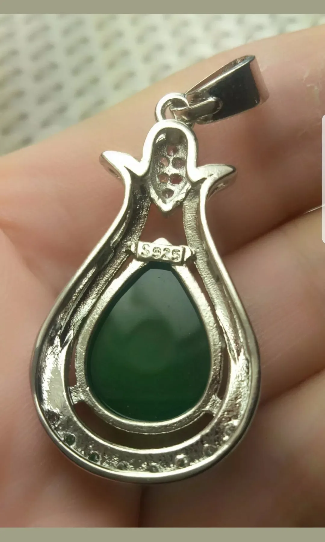 10% OFF- Certified Natural Jadeite Emerald A Jade Handcrafted Drop 925 Sterling Silver Pendant