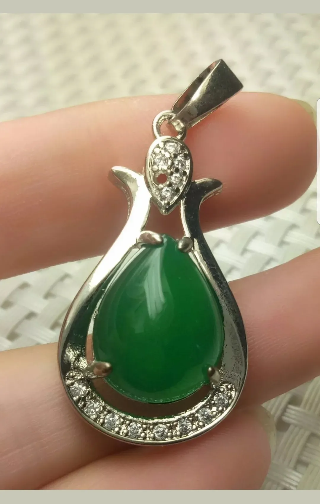10% OFF- Certified Natural Jadeite Emerald A Jade Handcrafted Drop 925 Sterling Silver Pendant