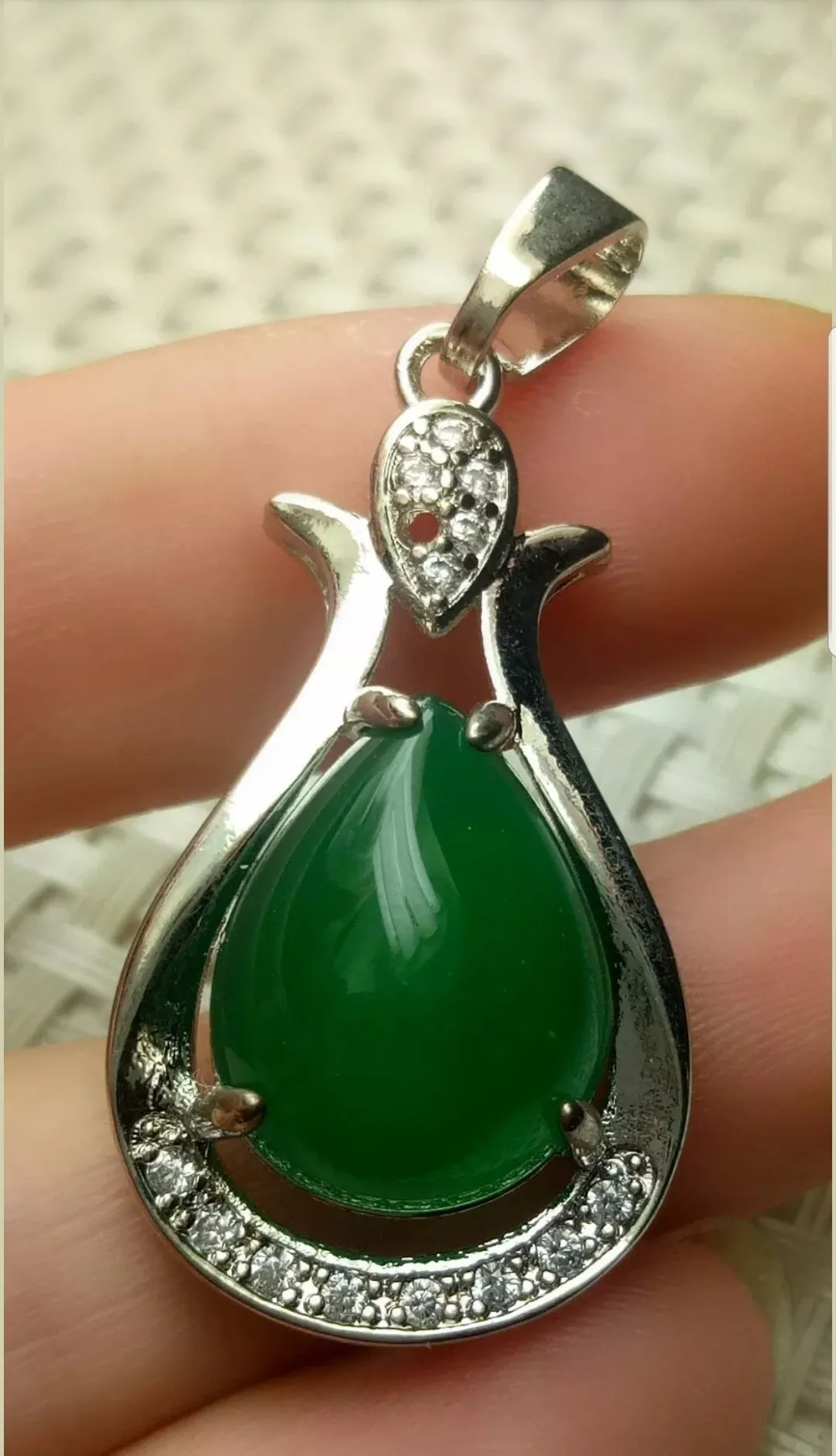 10% OFF- Certified Natural Jadeite Emerald A Jade Handcrafted Drop 925 Sterling Silver Pendant