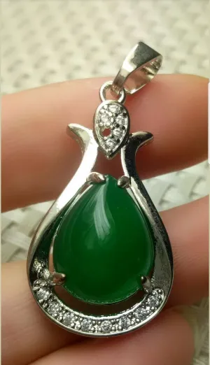 10% OFF- Certified Natural Jadeite Emerald A Jade Handcrafted Drop 925 Sterling Silver Pendant