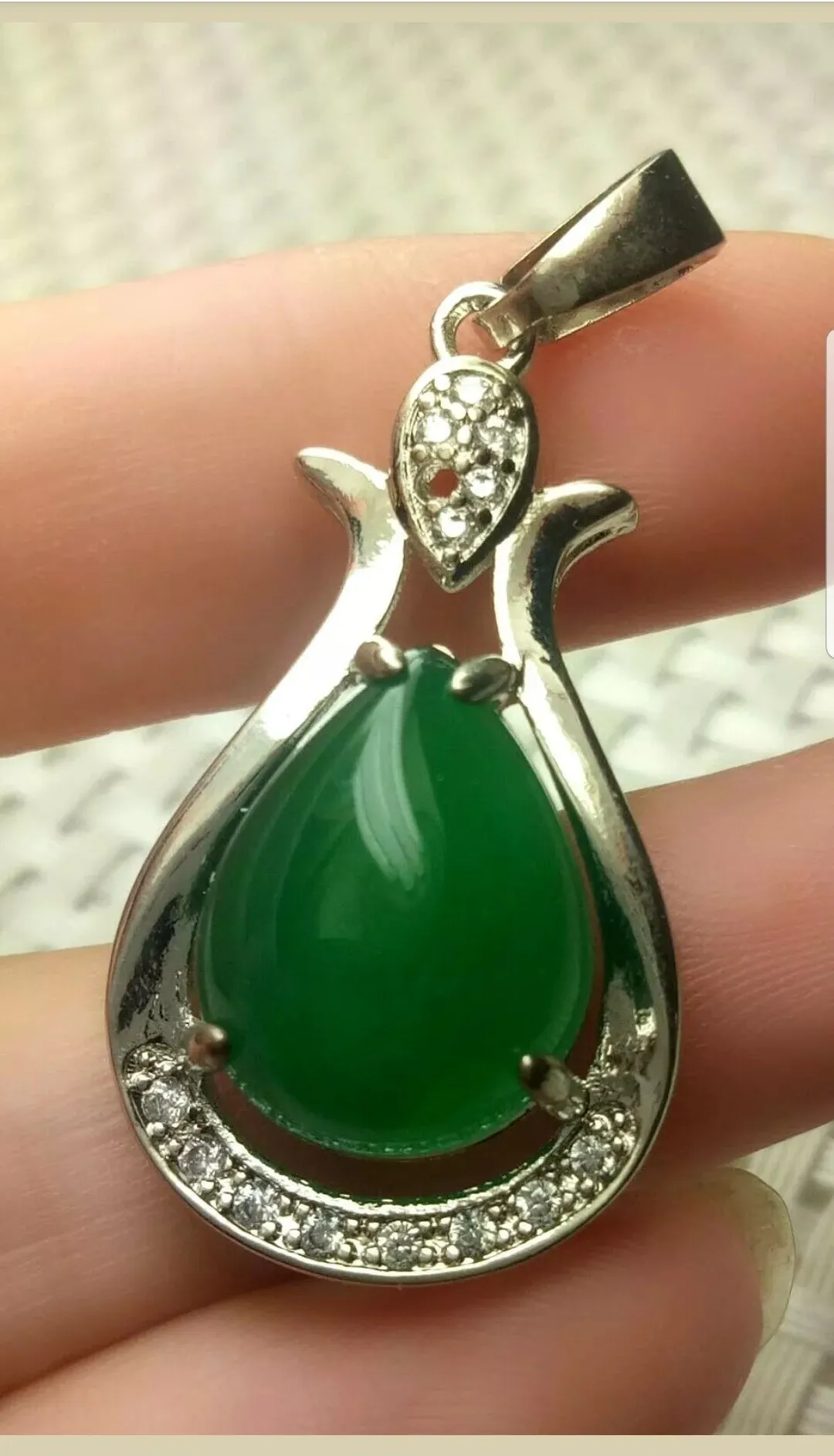 10% OFF- Certified Natural Jadeite Emerald A Jade Handcrafted Drop 925 Sterling Silver Pendant