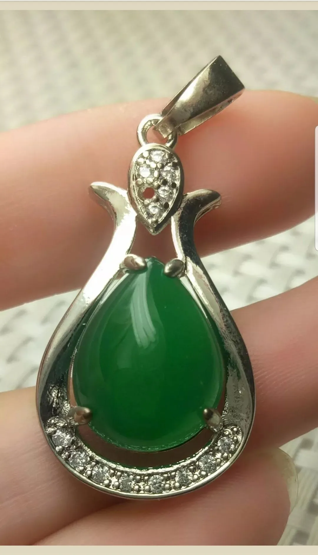 10% OFF- Certified Natural Jadeite Emerald A Jade Handcrafted Drop 925 Sterling Silver Pendant
