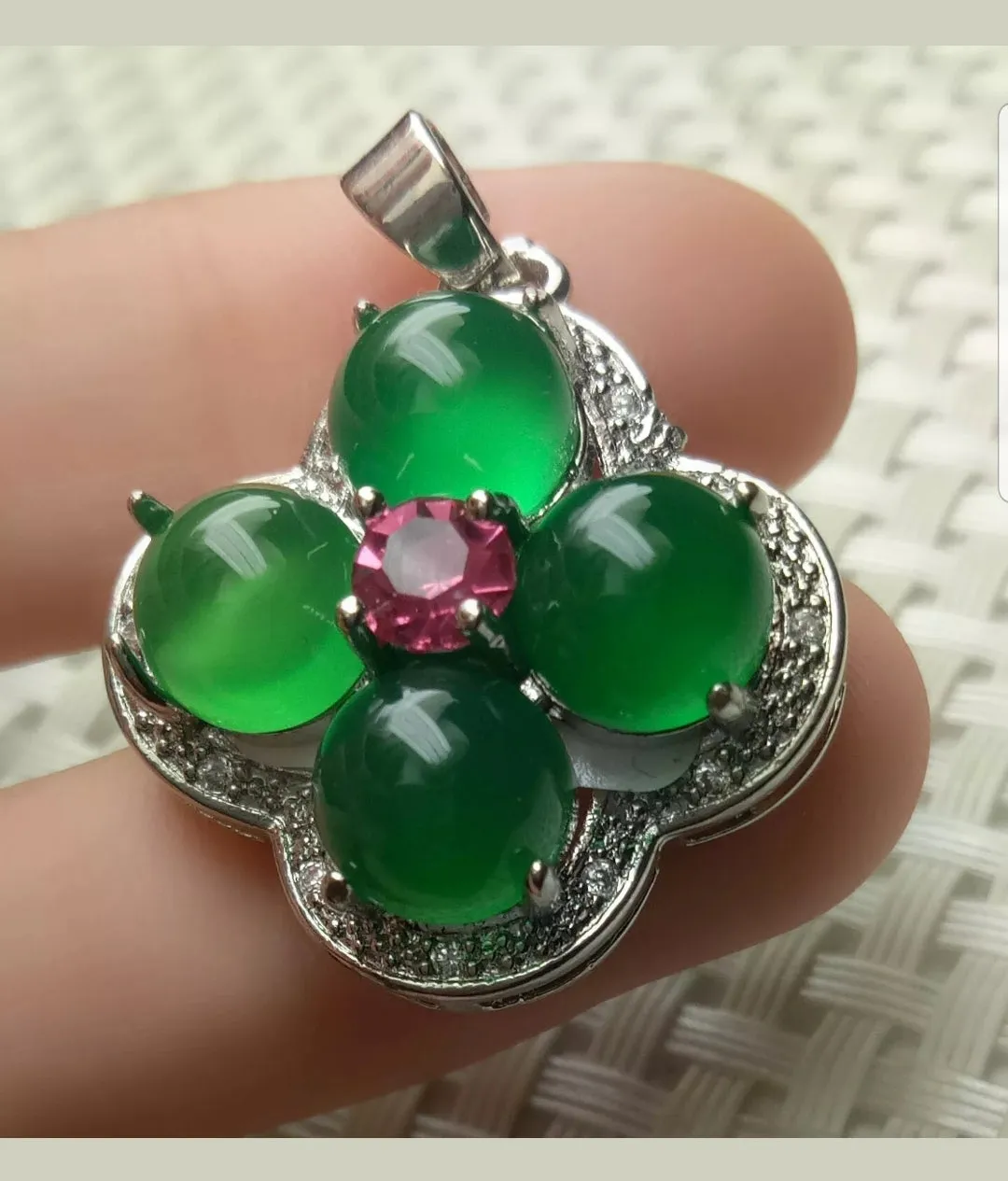 10% OFF- Certified Natural Jadeite Emerald A Jade Handcrafted Flower Pendant-Silver Necklace