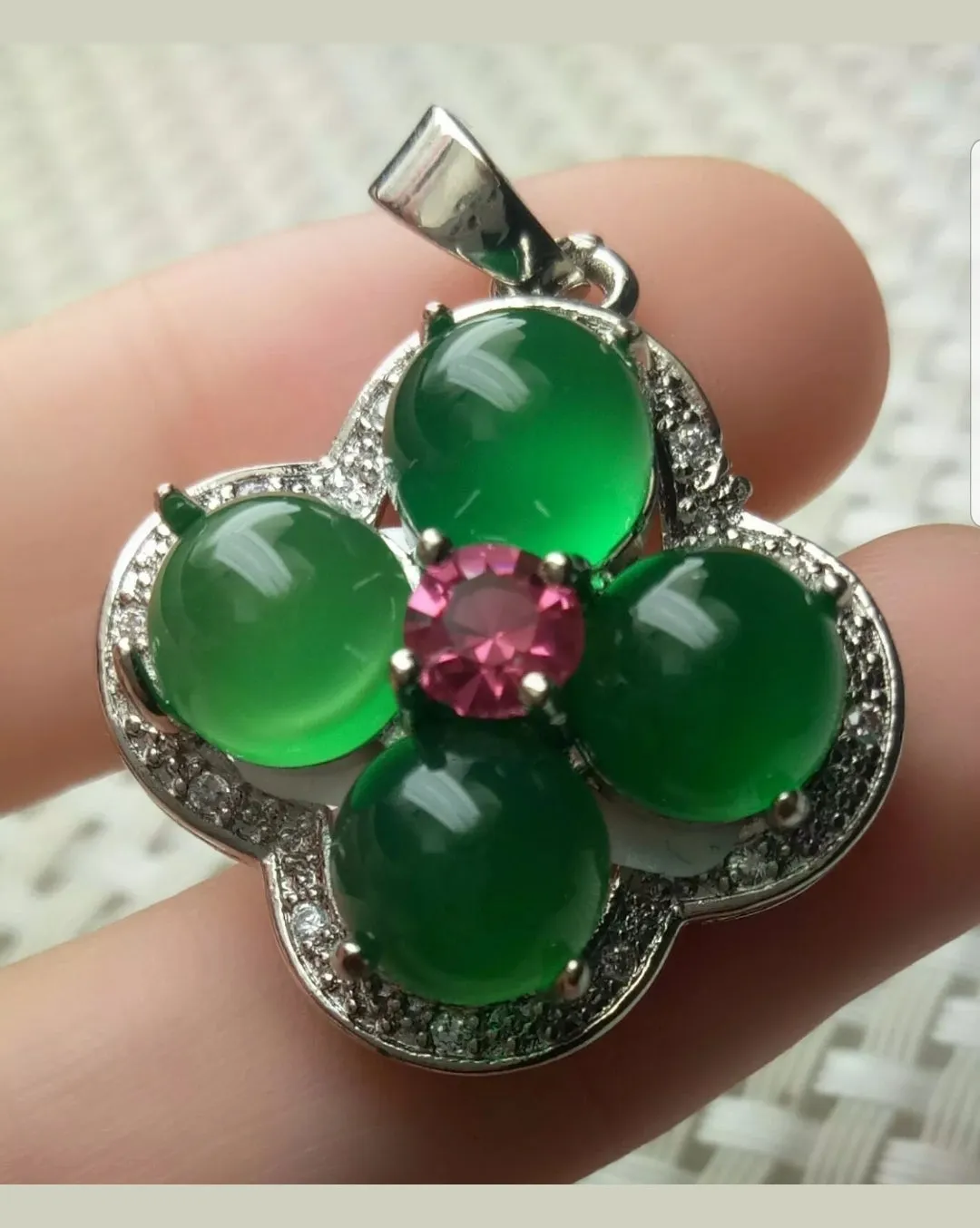 10% OFF- Certified Natural Jadeite Emerald A Jade Handcrafted Flower Pendant-Silver Necklace