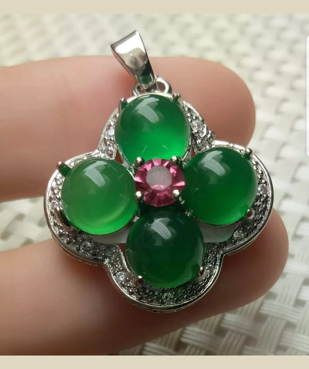 10% OFF- Certified Natural Jadeite Emerald A Jade Handcrafted Flower Pendant-Silver Necklace