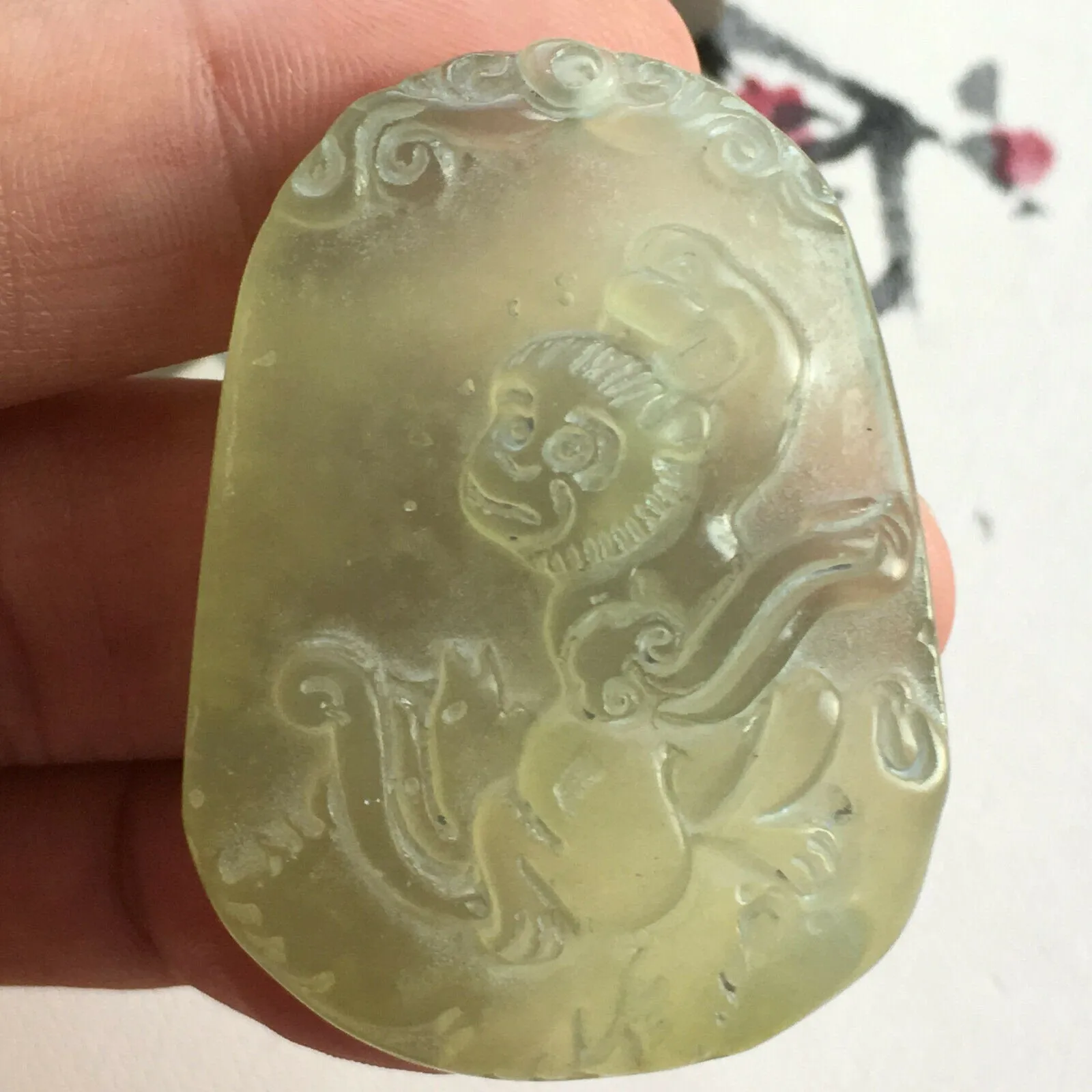 10% OFF- Certified Natural Jadeite Emerald A Jade Ruyi Monkey Pendant K1067