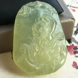 10% OFF- Certified Natural Jadeite Emerald A Jade Ruyi Monkey Pendant K1067