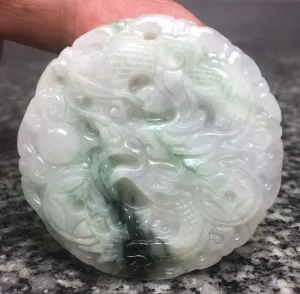 10% OFF- Certified Natural Jadeite Emerald A*Jade Dragon-Phoenix Pendant W046