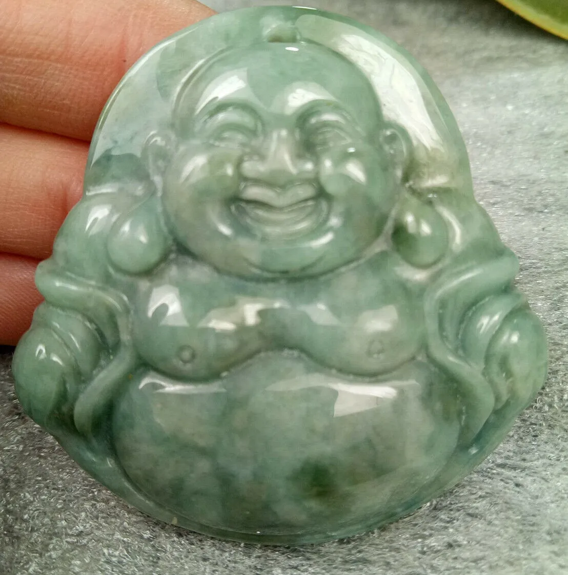 10% OFF- Certified Natural Jadeite Emerald A*Jade HandCarved Buddha Pendant 0220