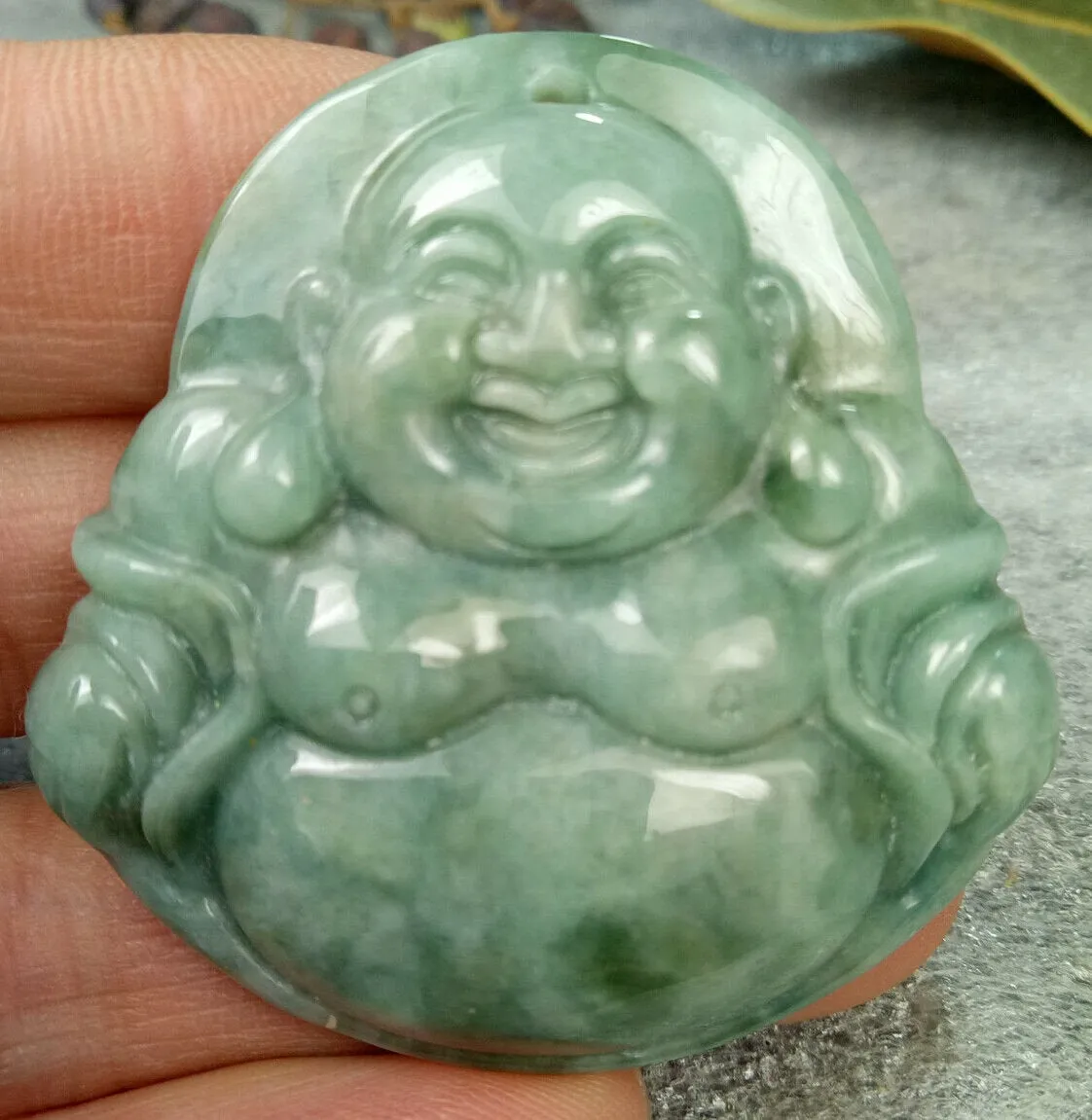10% OFF- Certified Natural Jadeite Emerald A*Jade HandCarved Buddha Pendant 0220
